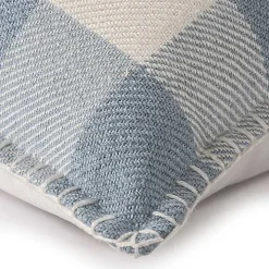Blue Buffalo Check Stitched Outdoor Throw Pillow