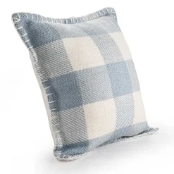 Blue Buffalo Check Stitched Outdoor Throw Pillow