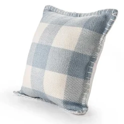 Blue Buffalo Check Stitched Outdoor Throw Pillow