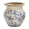 Blue Bulous Floral Scroll Ceramic Vase, 10 in.