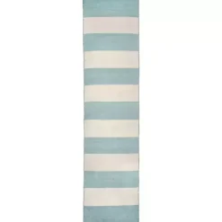 Blue Cabana Stripe Indoor/Outdoor Runner, 2x8