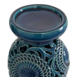 Blue Ceramic Tiered Base Candle Holders, Set of 2