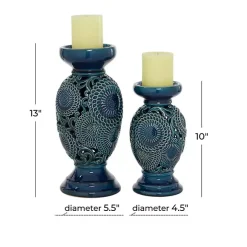 Blue Ceramic Tiered Base Candle Holders, Set of 2