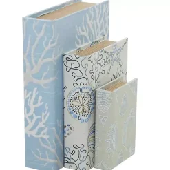 Blue Coastal Canvas Book Boxes, Set of 3