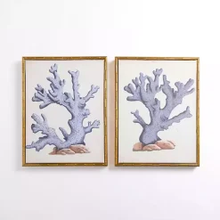 Blue Coral Framed Canvas Art Prints, Set of 2