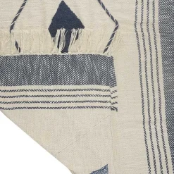 Blue Cotton Diamond Geometric Fringe Throw