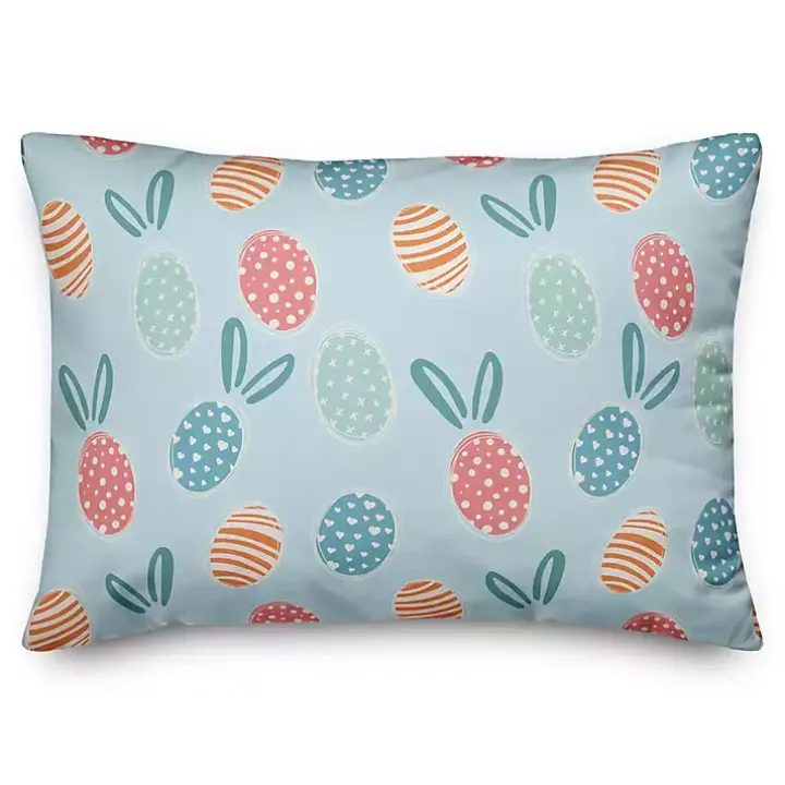 Blue Easter Egg Bunny Ear Indoor/Outdoor Pillow