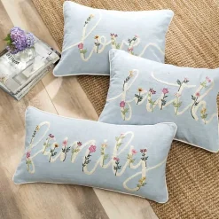 Blue Family Floral Embroidered Lumbar Pillow