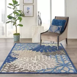 Blue Floral Burst Outdoor Area Rug, 6x9