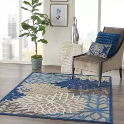 Blue Floral Burst Outdoor Area Rug, 6x9