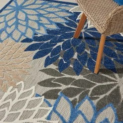 Blue Floral Burst Outdoor Area Rug, 6x9