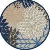 Blue Floral Burst Round Outdoor Area Rug, 5x5