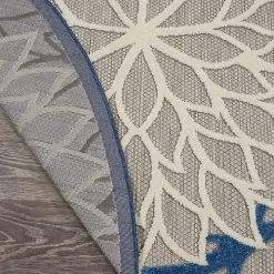 Blue Floral Burst Round Outdoor Area Rug, 5x5
