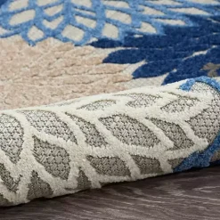 Blue Floral Burst Round Outdoor Area Rug, 5x5