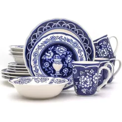 Blue Floral Hand Painted 16-pc. Dinnerware Set