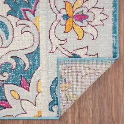 Blue Floral Medallion Outdoor Area Rug, 7x9