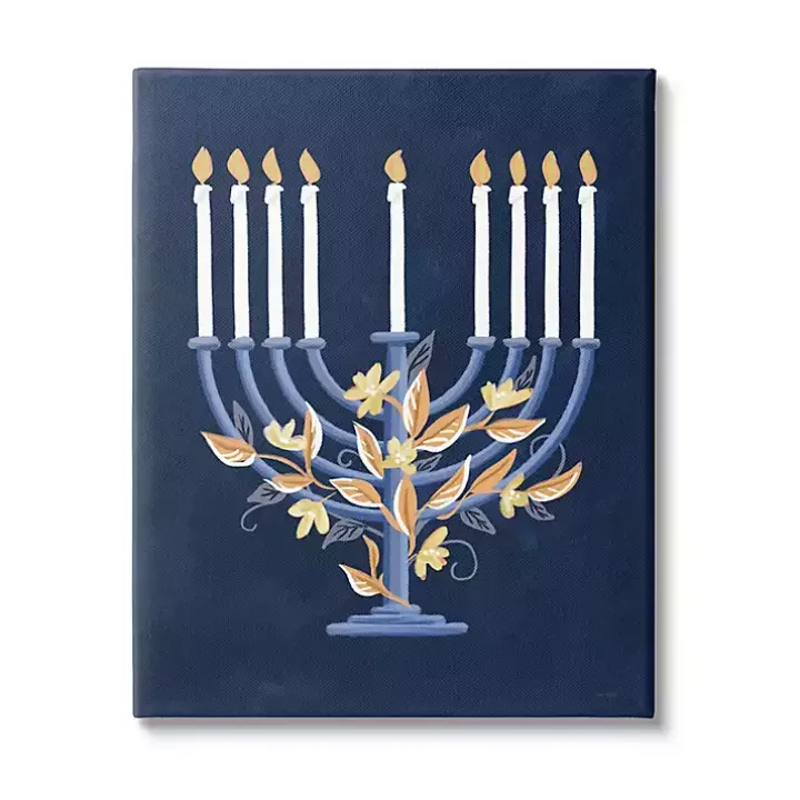 Blue Floral Menorah Canvas Art Print