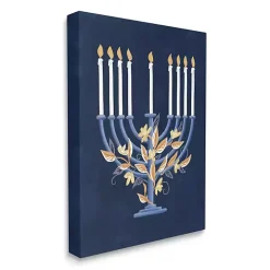 Blue Floral Menorah Canvas Art Print