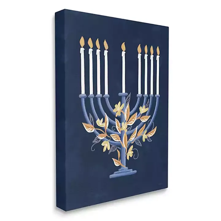 Blue Floral Menorah Canvas Art Print