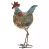 Blue Floral Metal Rooster Statue