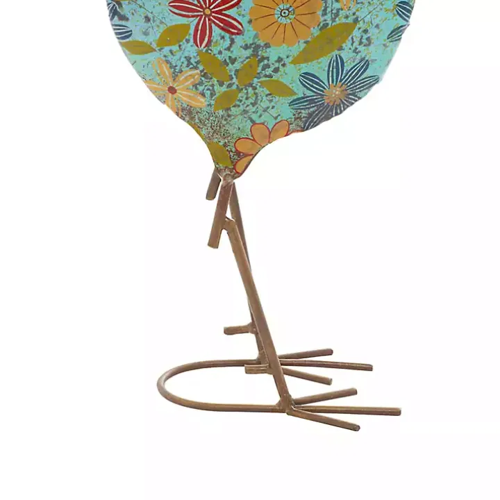 Blue Floral Metal Rooster Statue