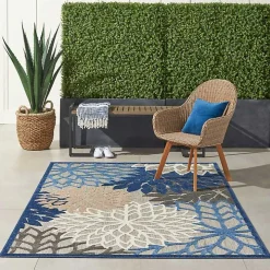 Blue Floral Outdoor Area Rug, 5x7