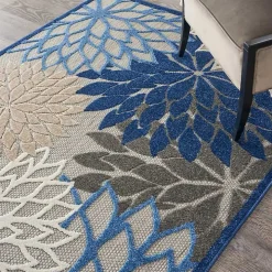 Blue Floral Outdoor Area Rug, 5x7