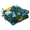 Blue Floral Tufted Outdoor Seat Cushions, Set of 2