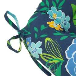 Blue Floral Tufted Outdoor Seat Cushions, Set of 2