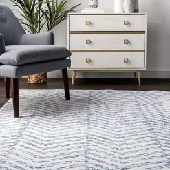 Blue Geometric Pattern Washable Runner