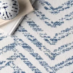 Blue Geometric Pattern Washable Runner