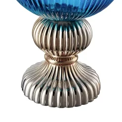 Blue Glass Vase with Silver Pedestal Base, 20 in.