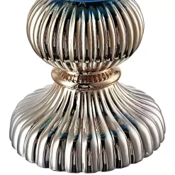 Blue Glass Vase with Silver Pedestal Base, 16 in.