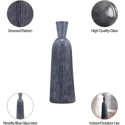 Blue Grooved Glass Vase, 20in