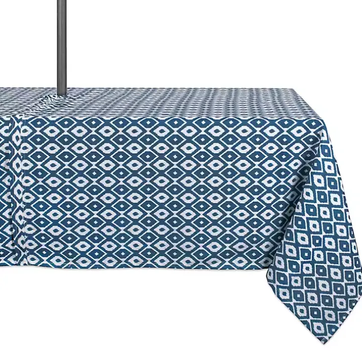 Blue Ikat Outdoor Tablecloth with Zipper