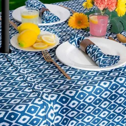 Blue Ikat Outdoor Tablecloth with Zipper