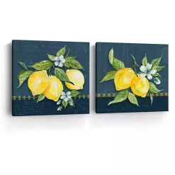 Blue Lemon Squeeze Canvas Art Prints, Set of 2