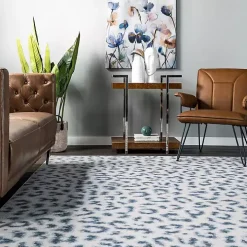 Blue Leopard Spots Washable Area Rug, 5x8