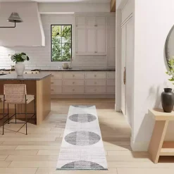 Blue Linear Geometric Washable Runner, 2x10