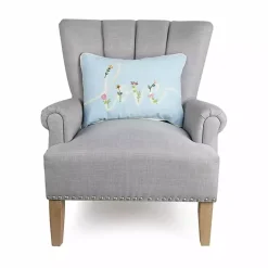 Blue Love Floral Embroidered Lumbar Pillow