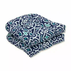 Blue Marine Damask Outdoor Cushions, Set of 2