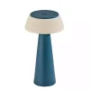 Blue Metal Cordless Lamp with White Ribbed Shade