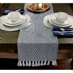 Blue Mini Diamond Fringe End Table Runner, 108 in.