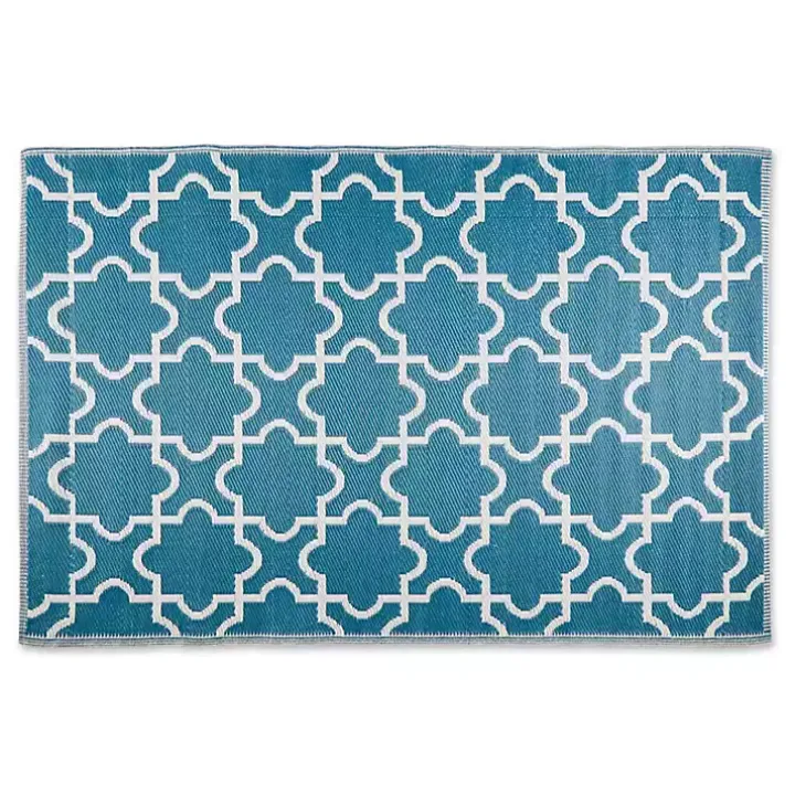 Blue Moroccan Trellis Outdoor Area Rug, 4x6