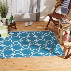Blue Moroccan Trellis Outdoor Area Rug, 4x6