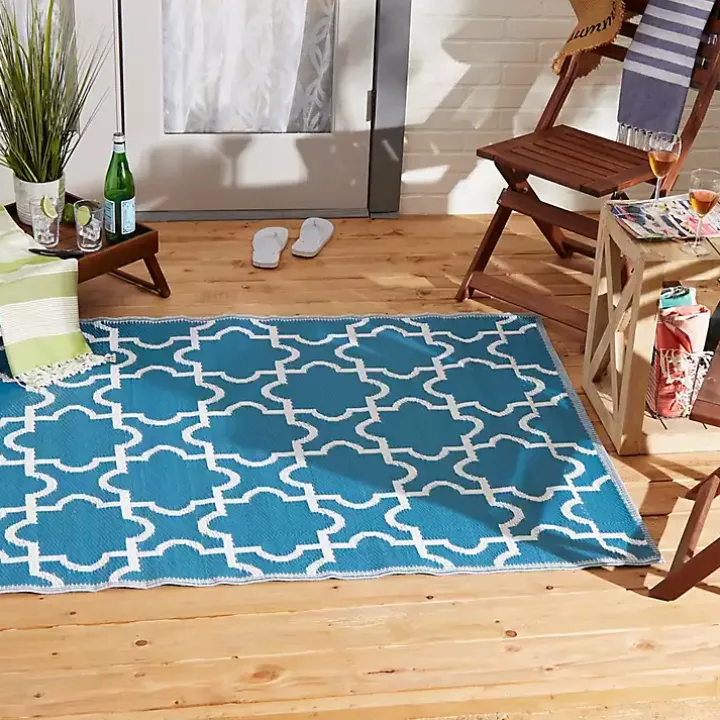 Blue Moroccan Trellis Outdoor Area Rug, 4x6