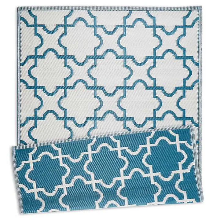 Blue Moroccan Trellis Outdoor Area Rug, 4x6
