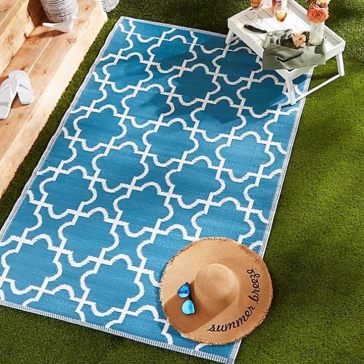 Blue Moroccan Trellis Outdoor Area Rug, 4x6