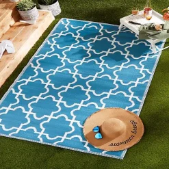 Blue Moroccan Trellis Outdoor Area Rug, 4x6