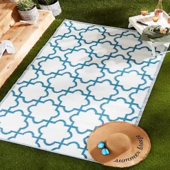 Blue Moroccan Trellis Outdoor Area Rug, 4x6